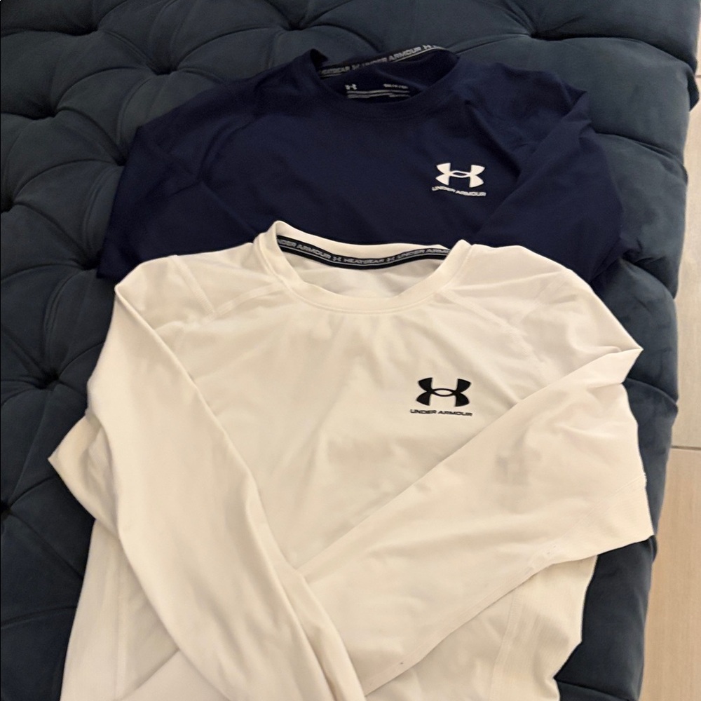 Under Armour Dark Blue and White Long Sleeve HeatGear Compression Topss